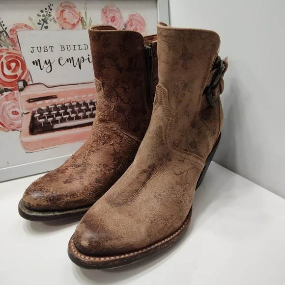 🥰EUC Lucchese Catalina Floral Genuine Leather Distressed Zip Ankle Boots, 7.5 - Picture 4 of 16
